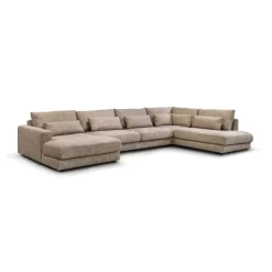 Pepp Hoekbanken|U-Bank Como met ottoman rechts – Beige Silencio 19 Chenille