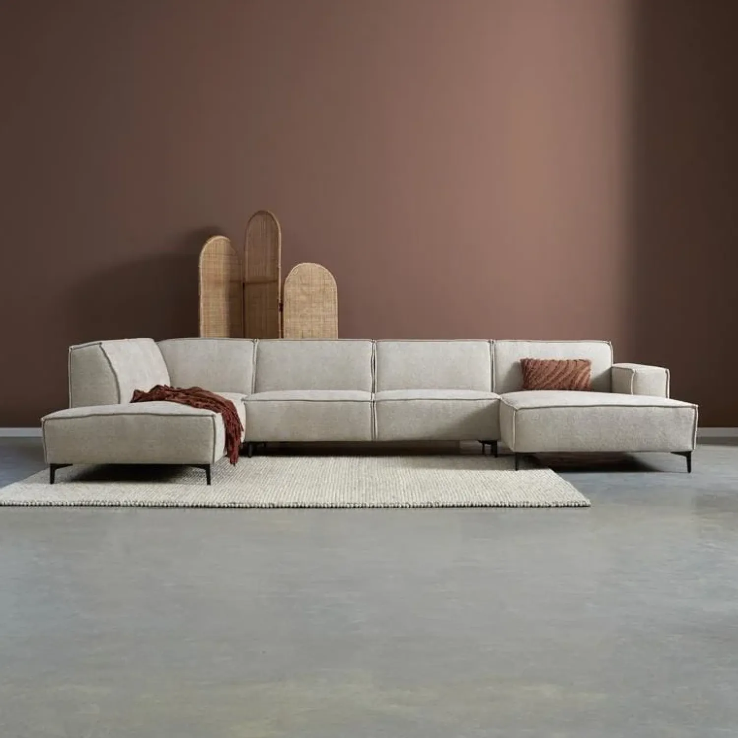 Pepp Hoekbanken|Loungebanken|U-Bank River Chaise longue rechts – Taupe stof