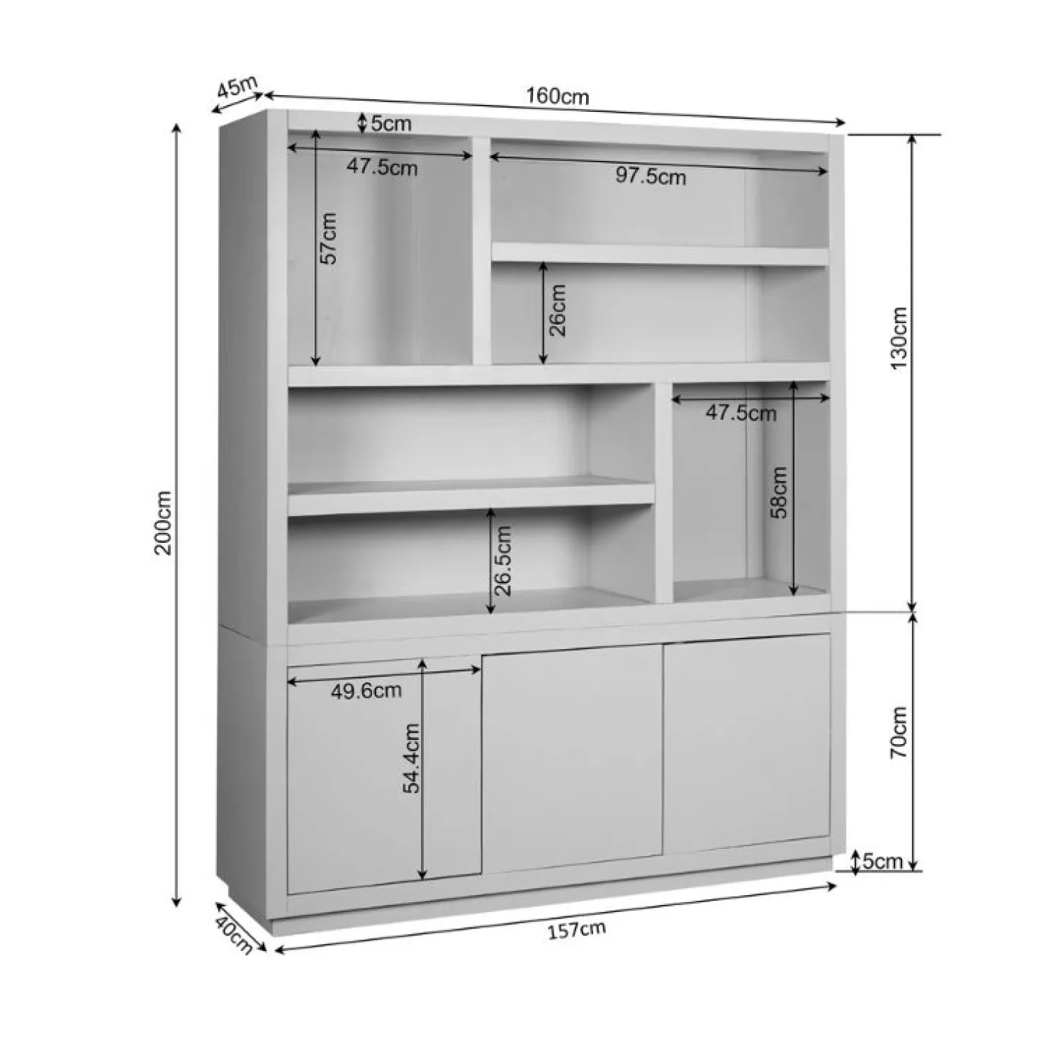 Furndea Vakkenkasten|Boekenkasten|Vakkenkast Dortmund XL Walnoot 160cm