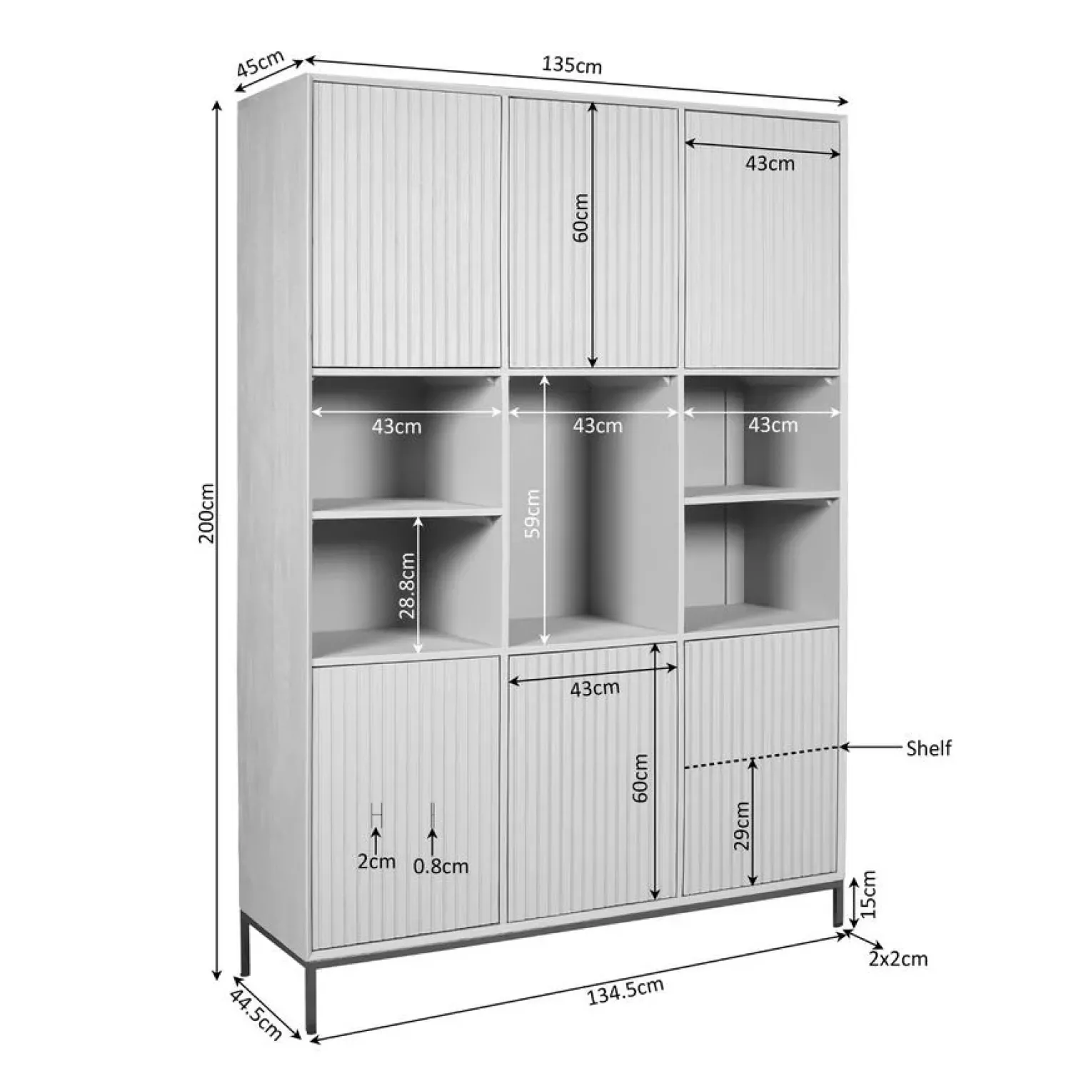 Furndea Vakkenkasten|Industriele Kasten|Vakkenkast Martin XL Walnoot 135cm