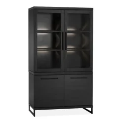 Maison Madera Vitrinekasten|Industriele Kasten|Valente Vitrinekast Zwart 120cm