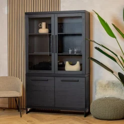 Maison Madera Vitrinekasten|Industriele Kasten|Valente Vitrinekast Zwart 120cm