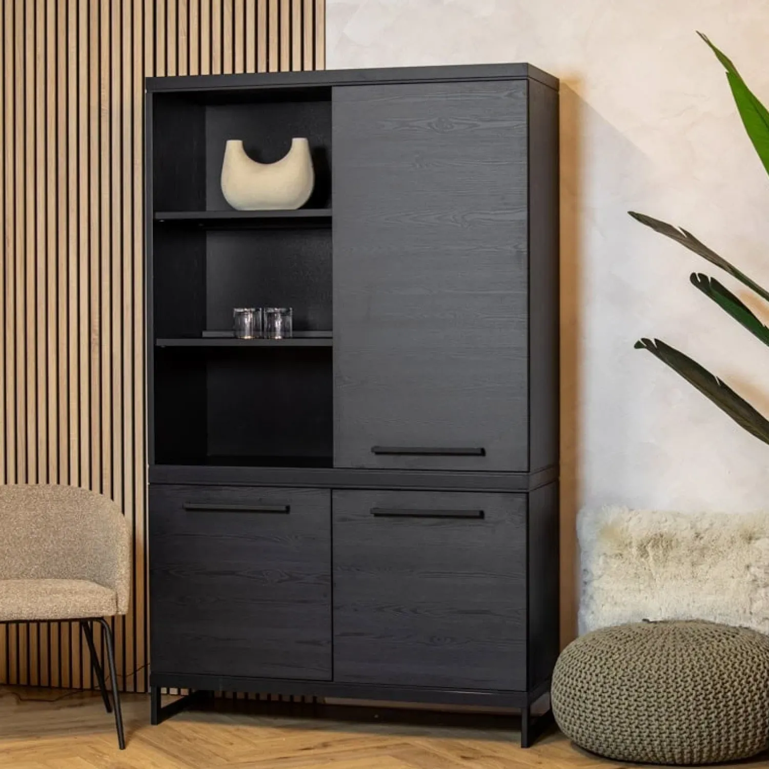 Maison Madera Wandkasten|Industriele Kasten|Valente Wandkast Zwart 120cm