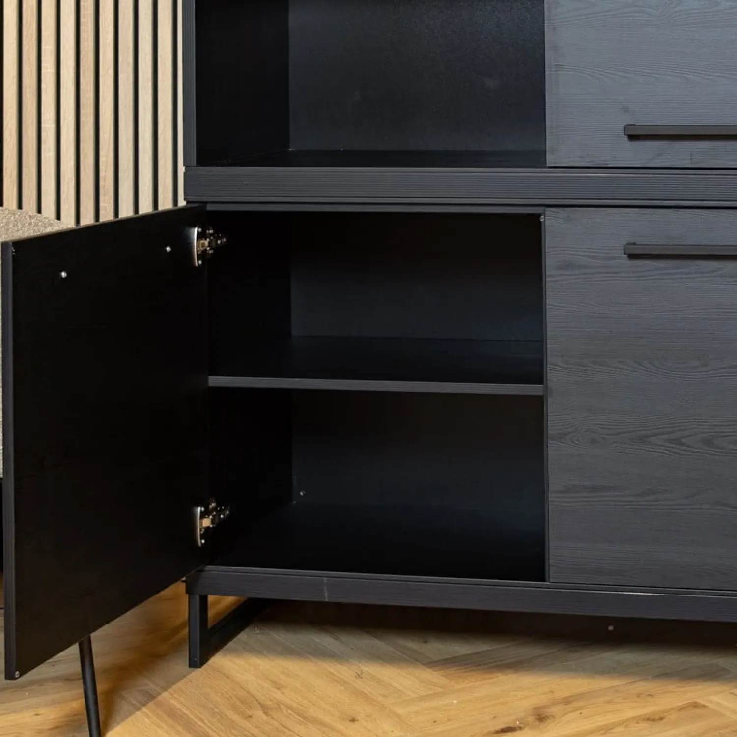 Maison Madera Wandkasten|Industriele Kasten|Valente Wandkast Zwart 120cm