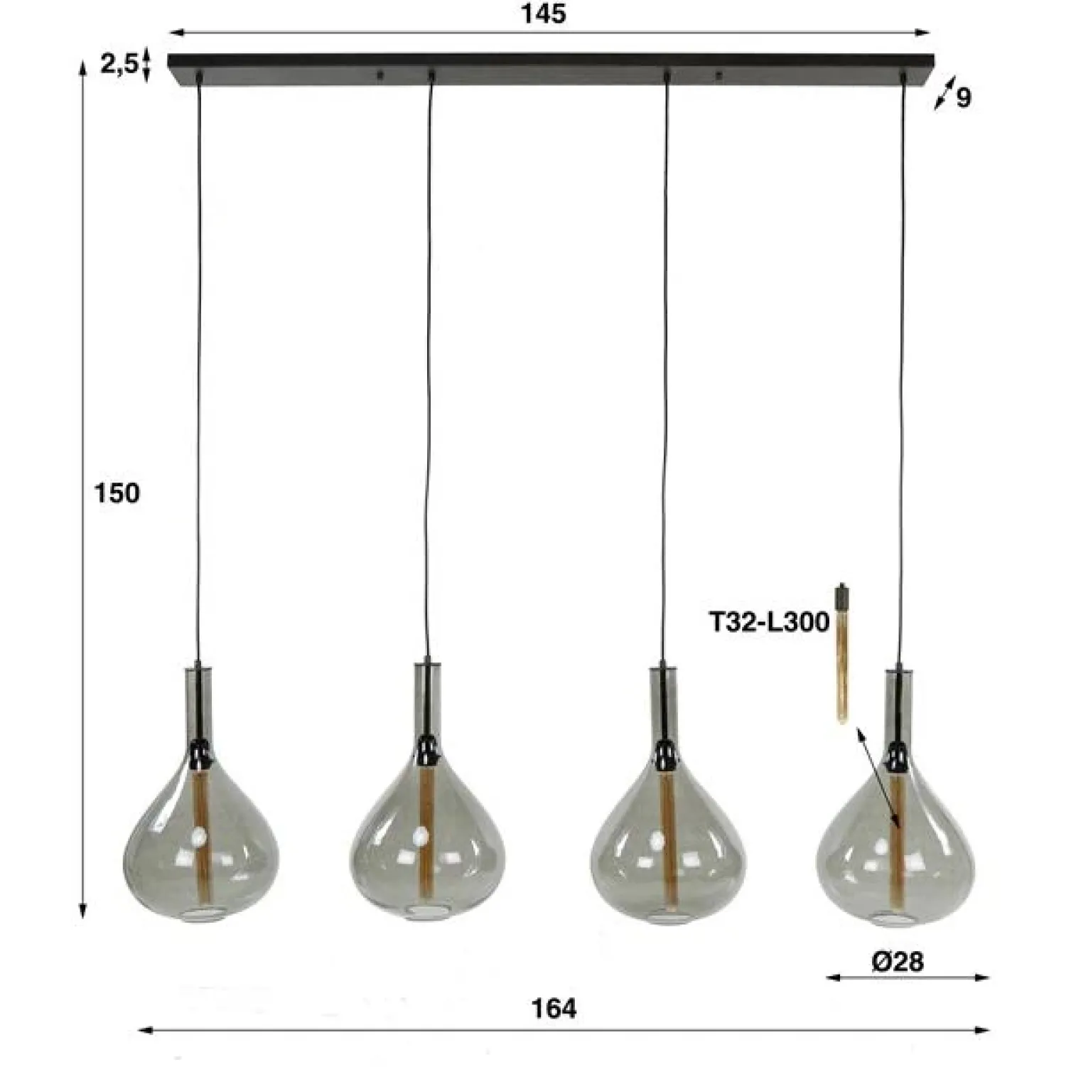 Kalfort Hanglampen|Victoria 4-lichts glazen hanglamp