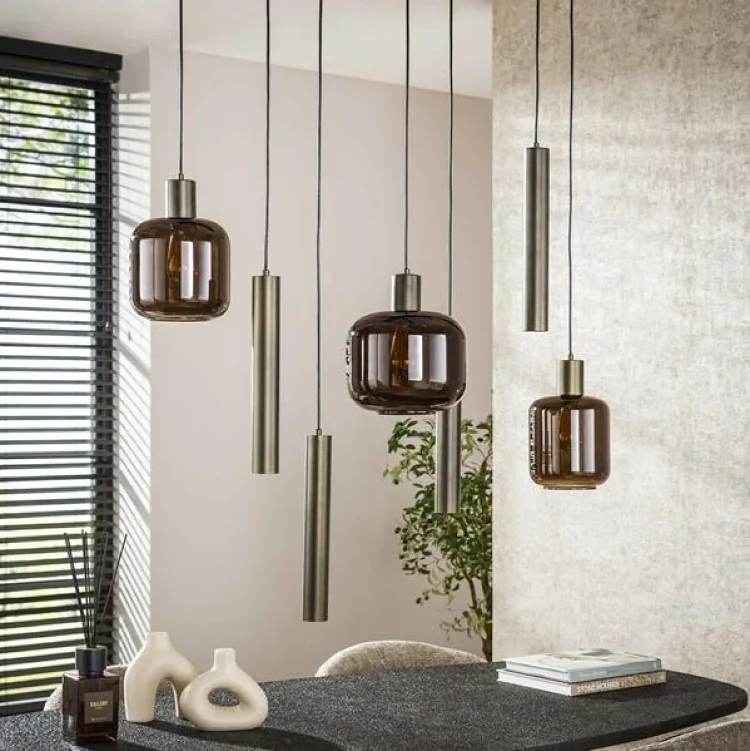 Kalfort Hanglampen|Glazen Hanglamp|Vigo 7-lichts Hanglamp Bruin
