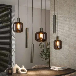 Kalfort Hanglampen|Glazen Hanglamp|Vigo 7-lichts Hanglamp Bruin