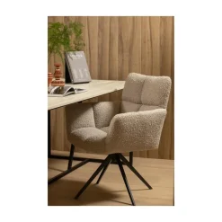 WOOOD Eetkamerstoelen|Vinny Draaistoel met Armleuning Boucle Zand