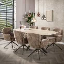 Kalfort Eetkamerstoelen|Vito Eetkamerstoel Hoven champagne-bruin