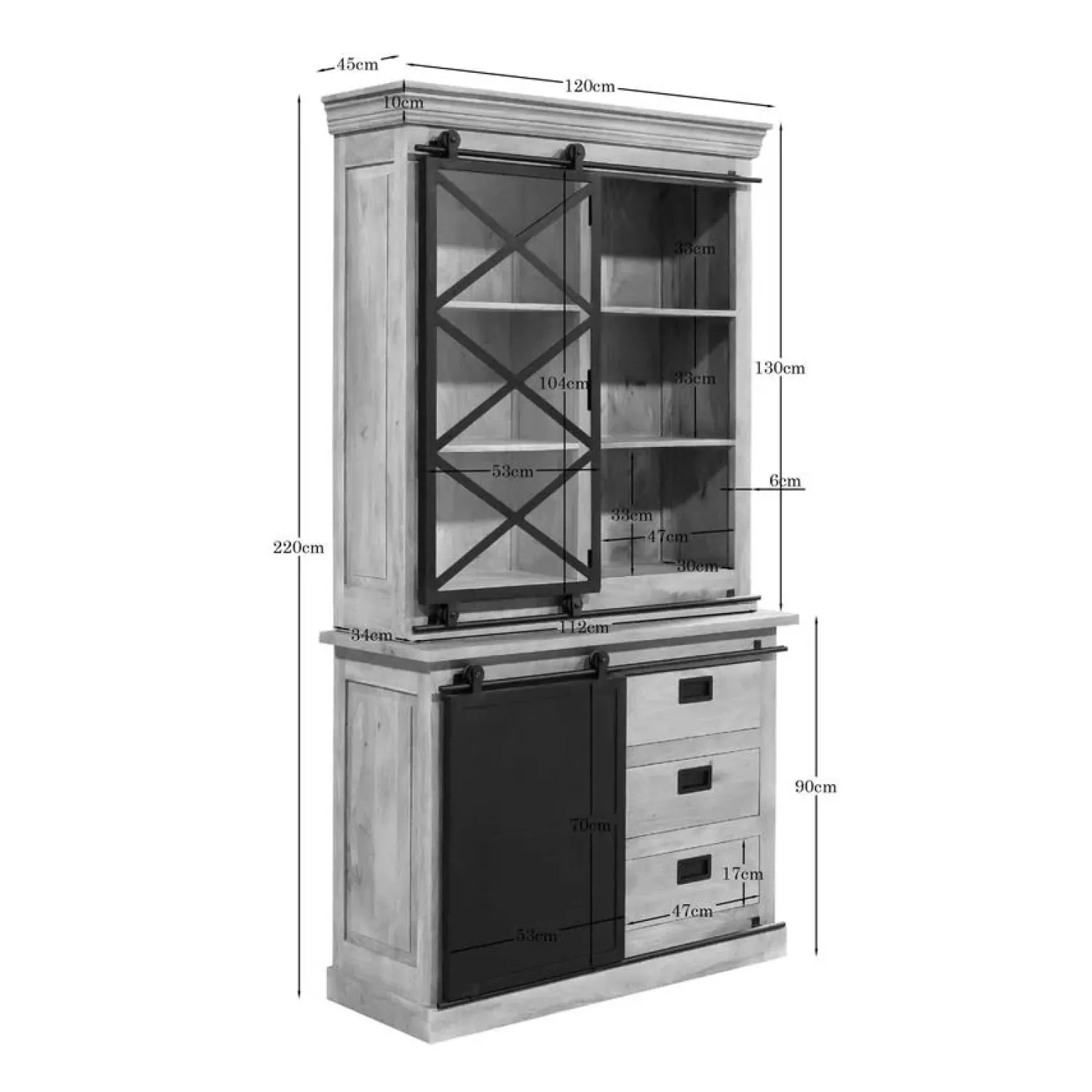 Furndea Vitrinekasten|Industriele Kasten|Vitrinekast Trenso Mangohout 120 cm