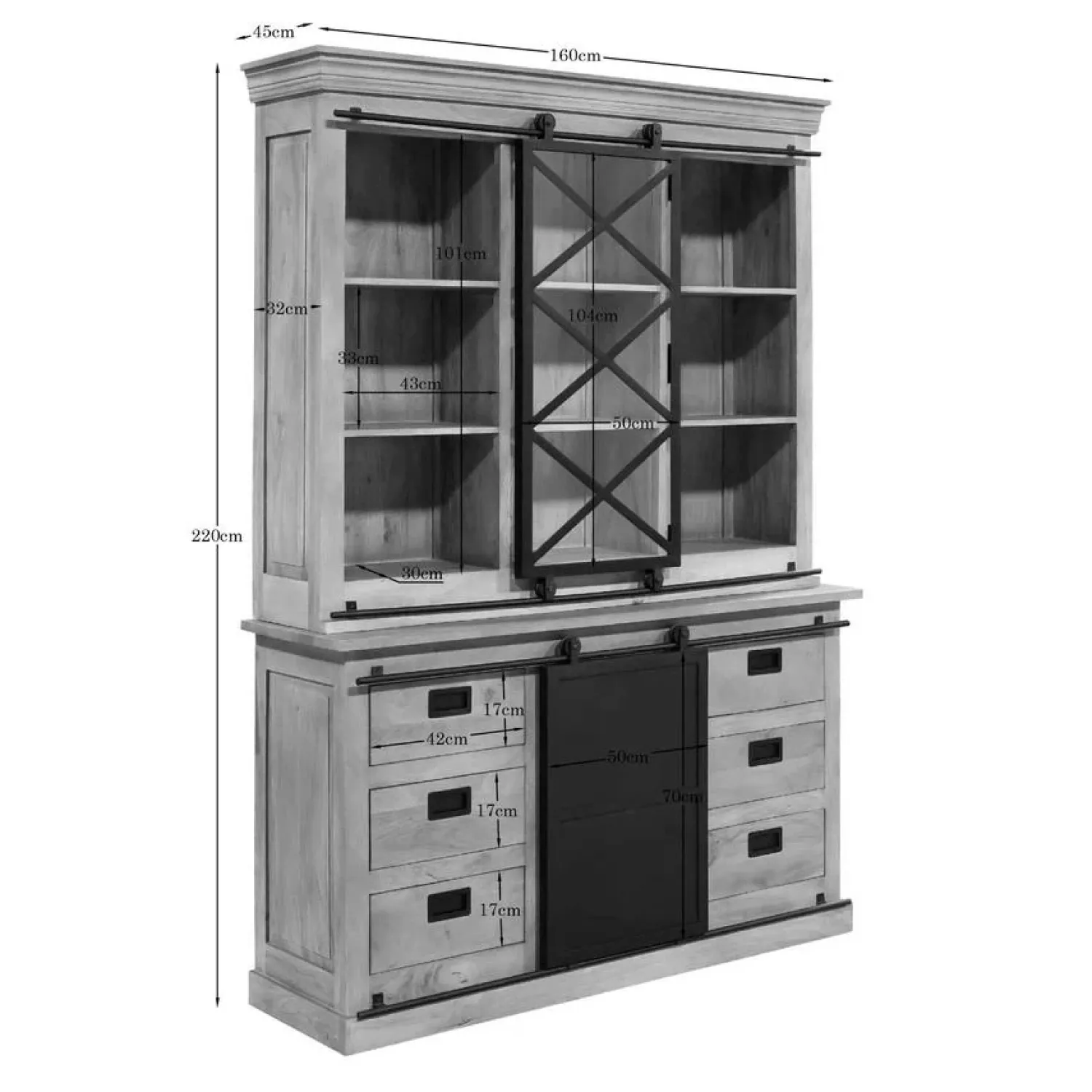Furndea Vitrinekasten|Industriele Kasten|Vitrinekast Trenso Mangohout 160 cm