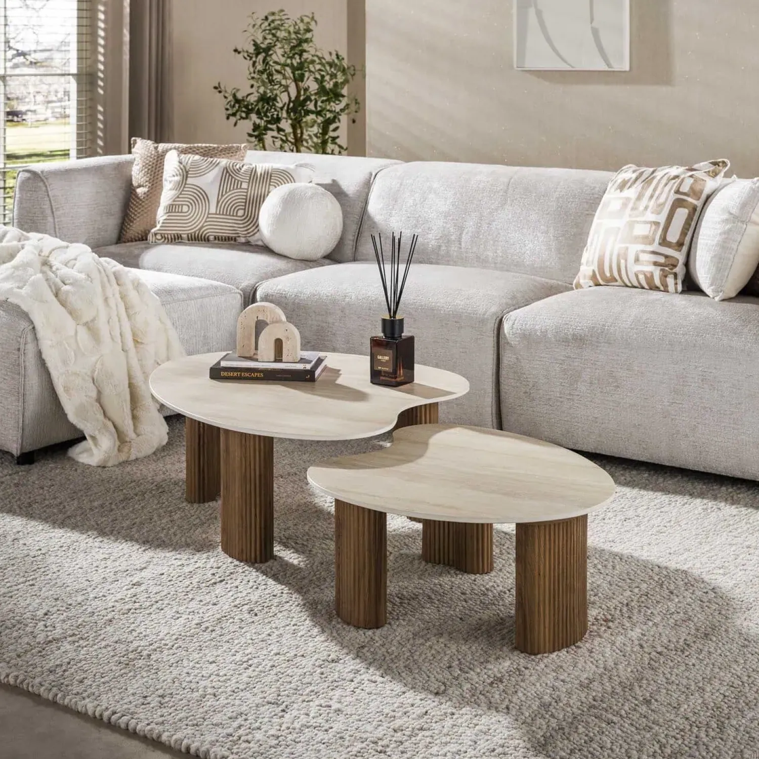Kalfort Salontafels|Vittoria Salontafel Aperto Set van 2 keramiek Travertin 102cm