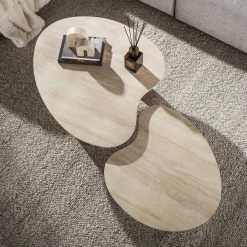 Kalfort Salontafels|Vittoria Salontafel Aperto Set van 2 keramiek Travertin 102cm