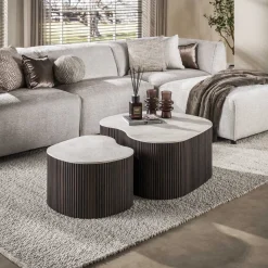 Kalfort Salontafels|Vittoria Salontafel Medio Set van 2 keramiek Bruin 90cm