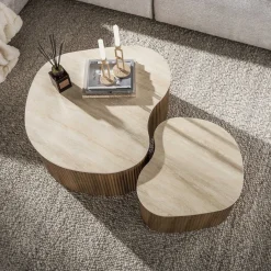 Kalfort Salontafels|Vittoria Salontafel Medio Set van 2 keramiek Travertin 90cm
