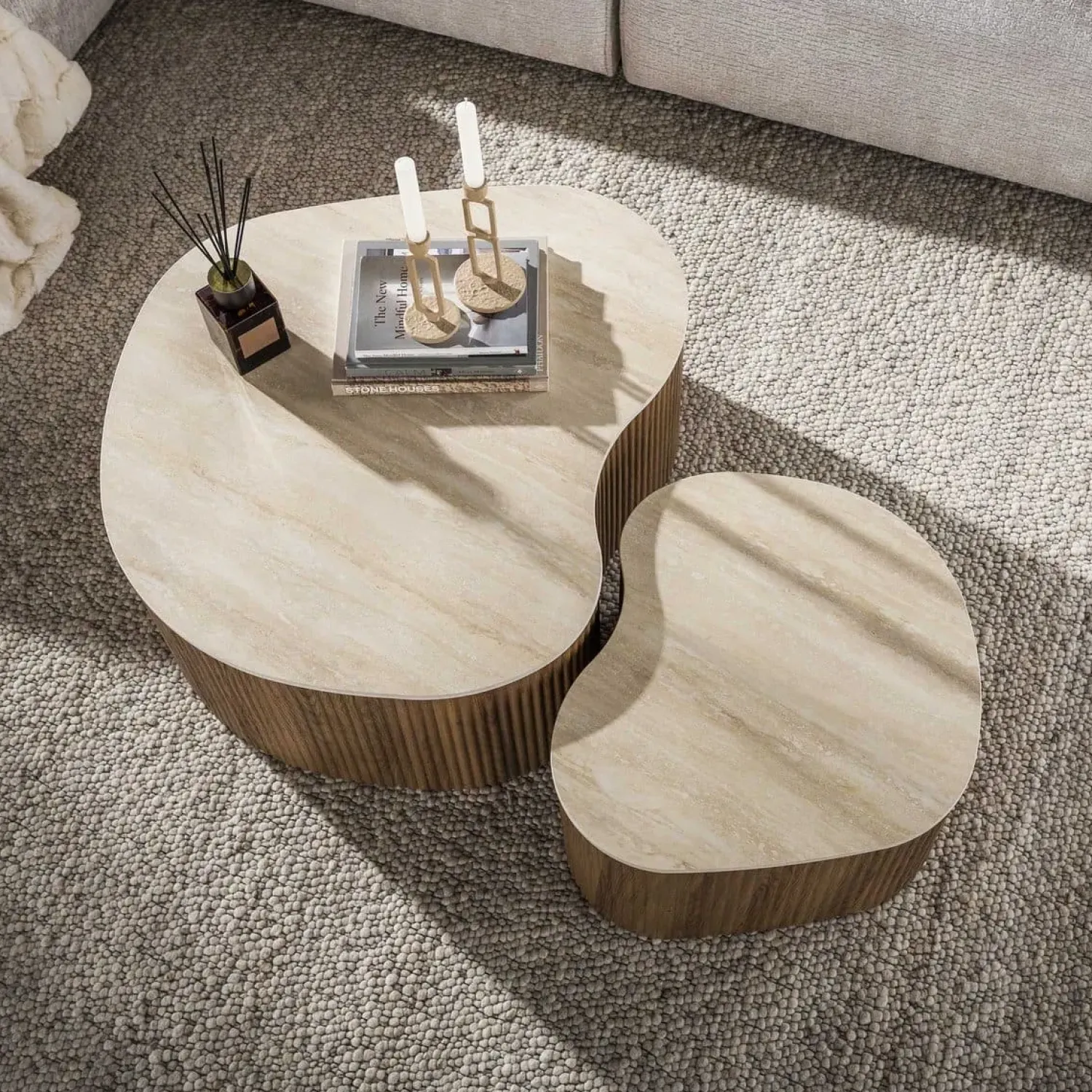 Kalfort Salontafels|Vittoria Salontafel Medio Set van 2 keramiek Travertin 90cm