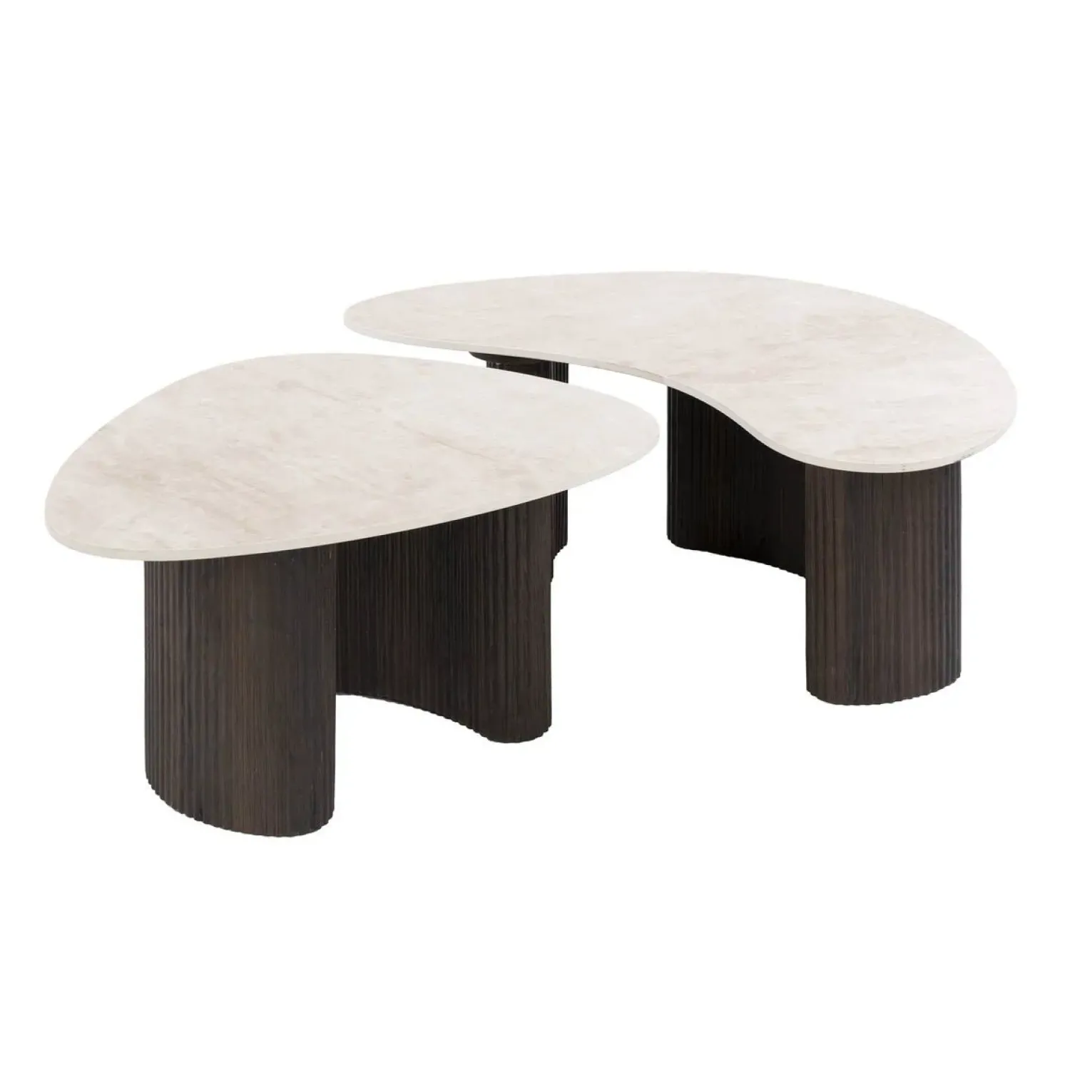 Kalfort Salontafels|Vittoria Salontafel Organisch Set van 2 keramiek Travertin 88cm