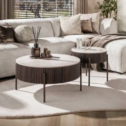 Kalfort Salontafels|Vittoria Salontafel rond set van 2 Keramiek Bruin