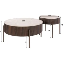 Kalfort Salontafels|Vittoria Salontafel rond set van 2 Keramiek Bruin