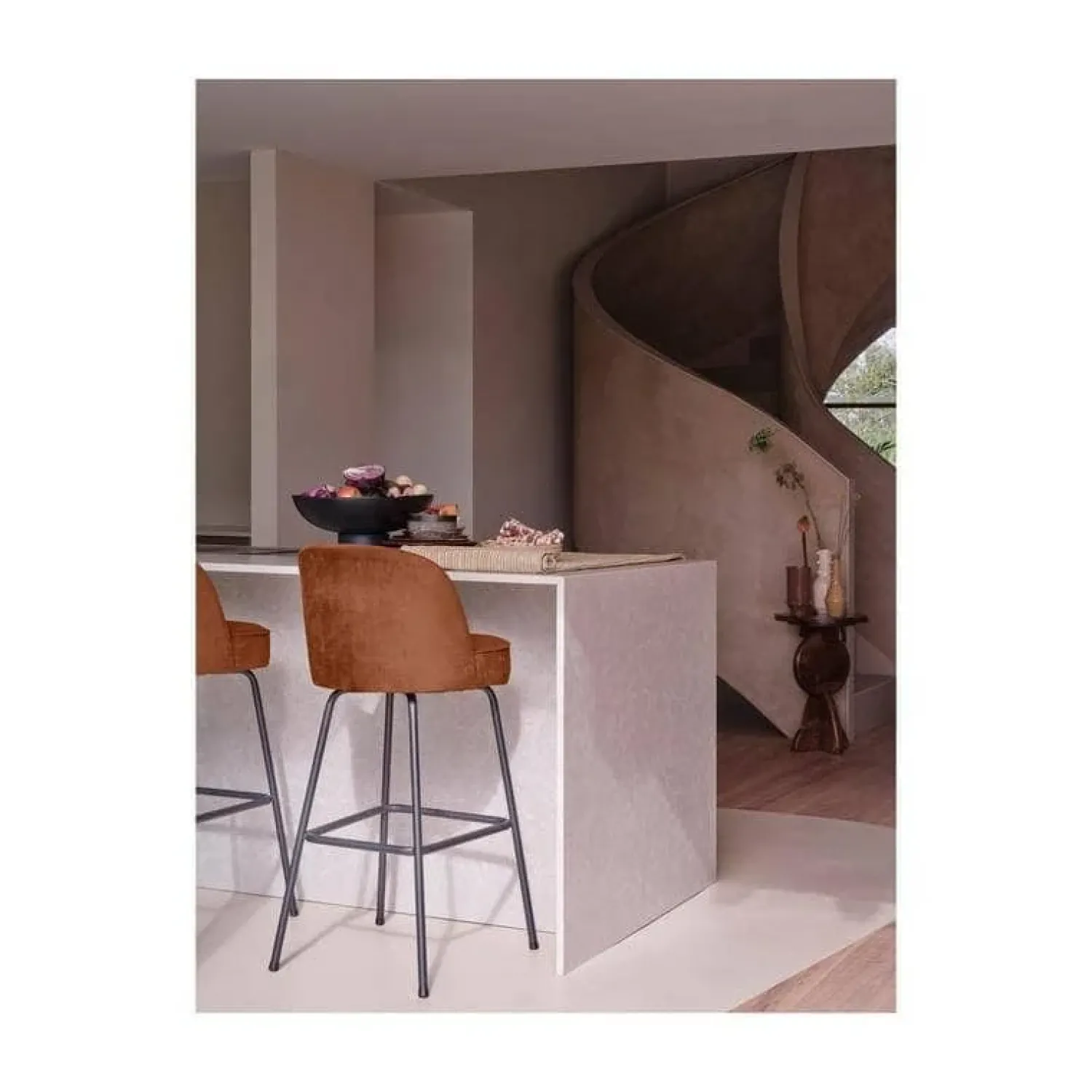 WOOOD Barkrukken|Vogue Barstoel Hoog Velvet Roest