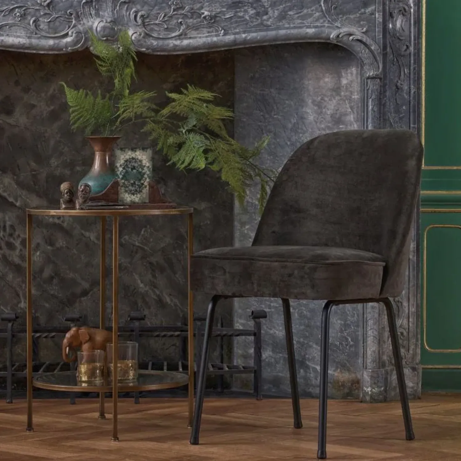 WOOOD Eetkamerstoelen|Vogue Eetkamerstoel Velvet Donkergroen