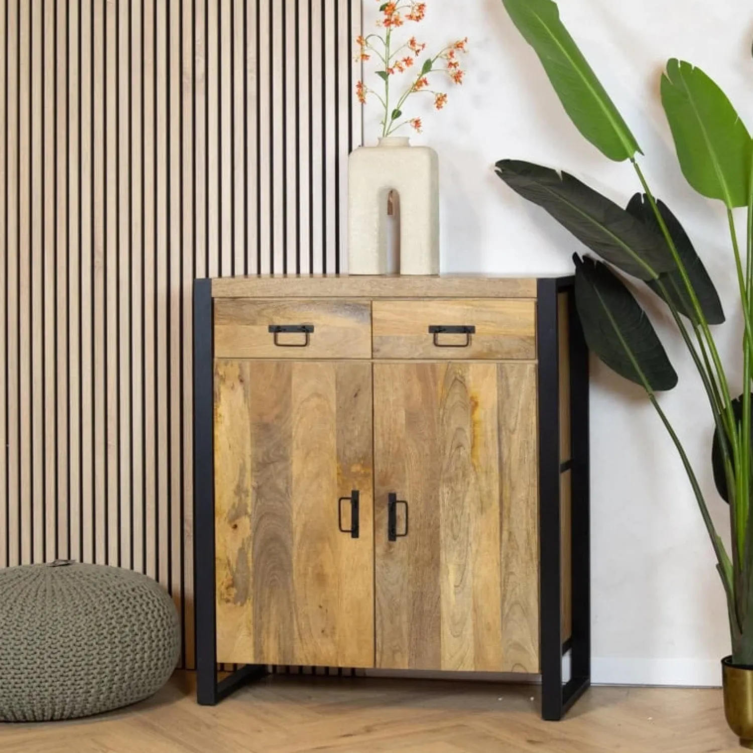 Furndea Wandkasten|Dressoirs|Wandkast mangohout Britt industrieel - 100cm