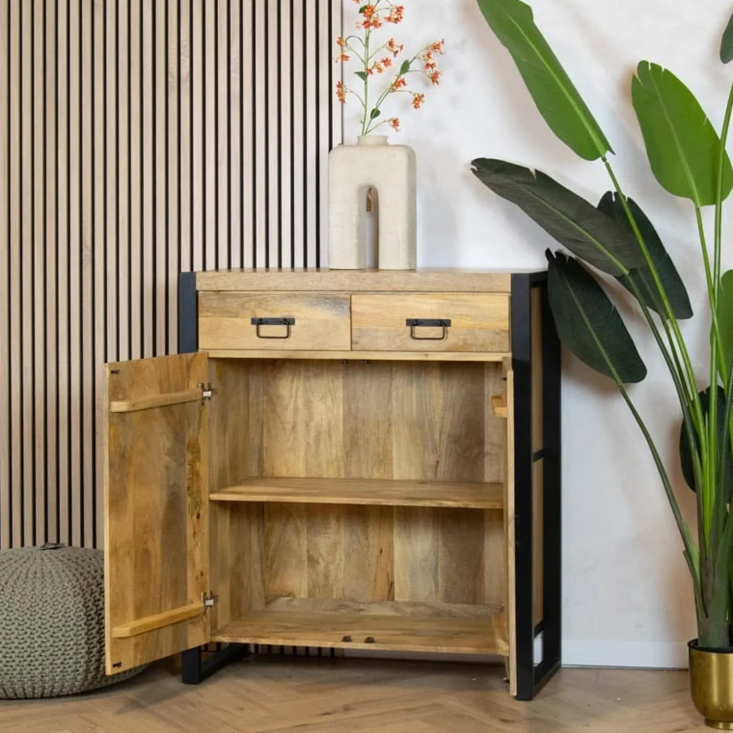 Furndea Wandkasten|Dressoirs|Wandkast mangohout Britt industrieel - 100cm