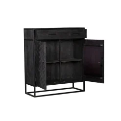 Furndea Wandkasten|Industriele Kasten|Wandkast Scandi visgraat zwart mangohout 100cm