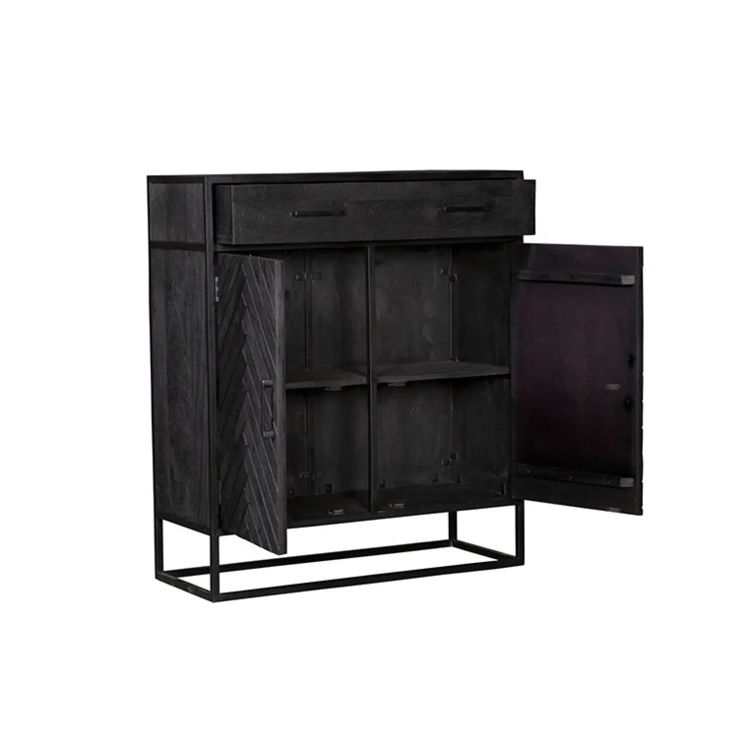 Furndea Wandkasten|Industriele Kasten|Wandkast Scandi visgraat zwart mangohout 100cm