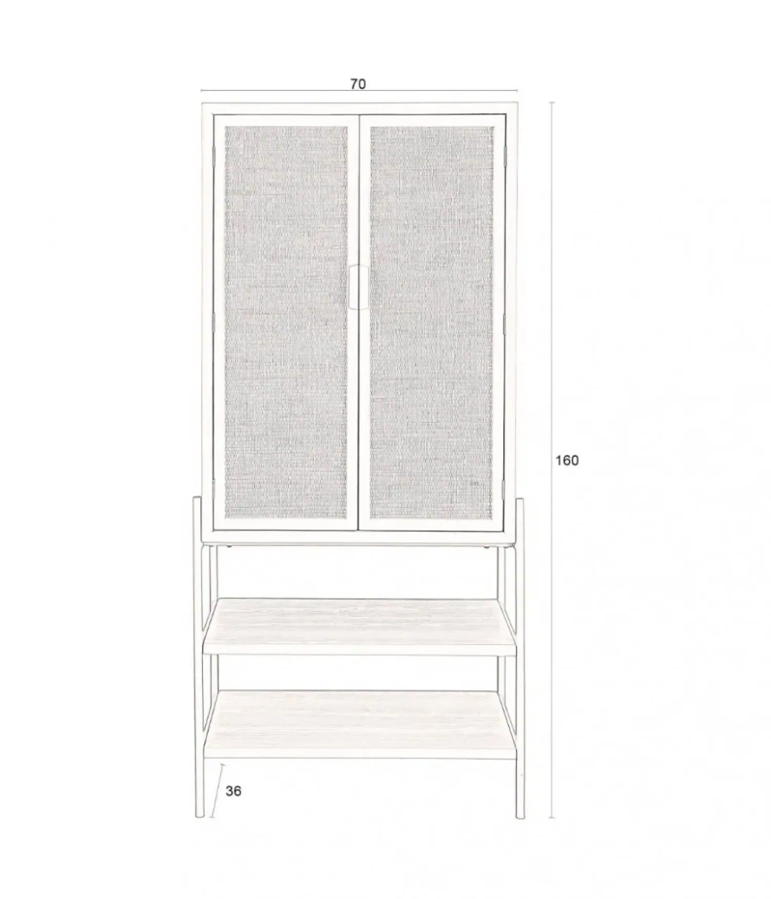 Dutchbone Wandkasten|Industriele Kasten|Wandkast Yasu Rotan Zwart 70cm