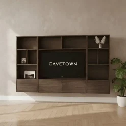 Maison Madera Wandkasten|Vakkenkasten|Watford Medium zwevende Cinewall compleet Dark almond