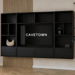 Maison Madera Wandkasten|Vakkenkasten|Watford Medium zwevende Cinewall compleet Zwart