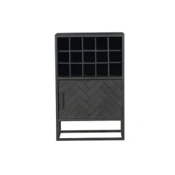 Furndea Wijnkasten|Industriele Kasten|Wijnkast Scandi visgraat mangohout zwart 55cm