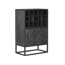 Furndea Wijnkasten|Industriele Kasten|Wijnkast Scandi visgraat mangohout zwart 55cm