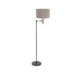 Steinmex Vloerlampen|Wilco 2-lichts Vloerlamp Zwart met Grijs Linnen kap