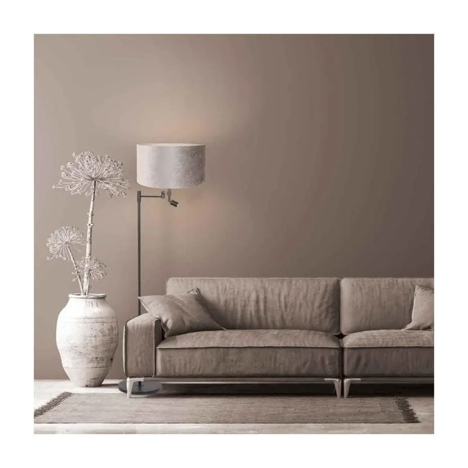 Steinmex Vloerlampen|Wilco 2-lichts Vloerlamp Zwart met Zilver Velvet kap