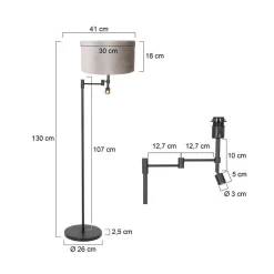 Steinmex Vloerlampen|Wilco 2-lichts Vloerlamp Zwart met Zilver Velvet kap