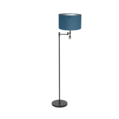 Steinmex Vloerlampen|Wilco 2-lichts Vloerlamp Zwart met Blauw Velvet kap