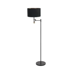 Steinmex Vloerlampen|Wilco 2-lichts Vloerlamp Zwart met Zwart Linnen kap