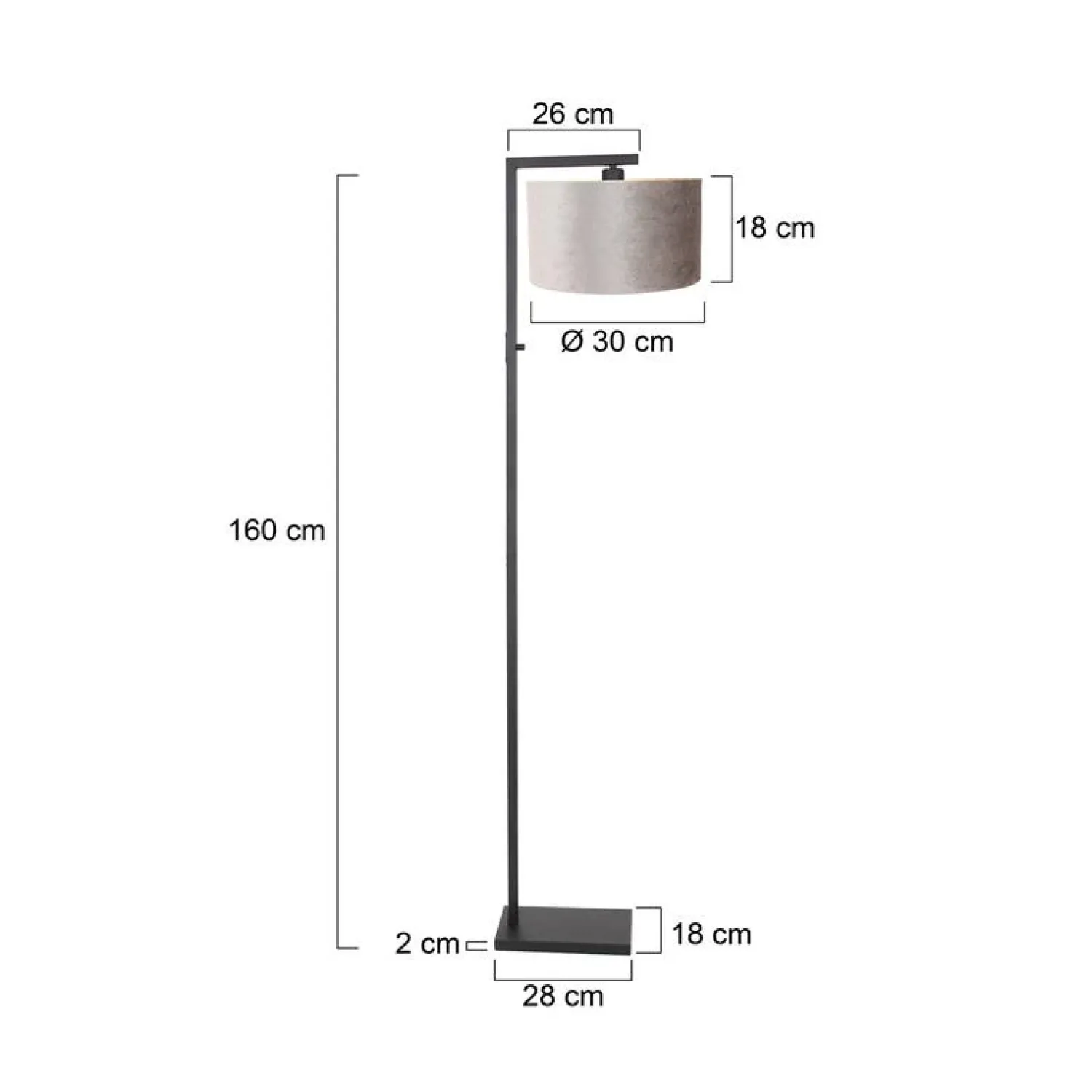 Steinmex Vloerlampen|Wilco 1-lichts Vloerlamp Zwart met Zilver Velvet kap