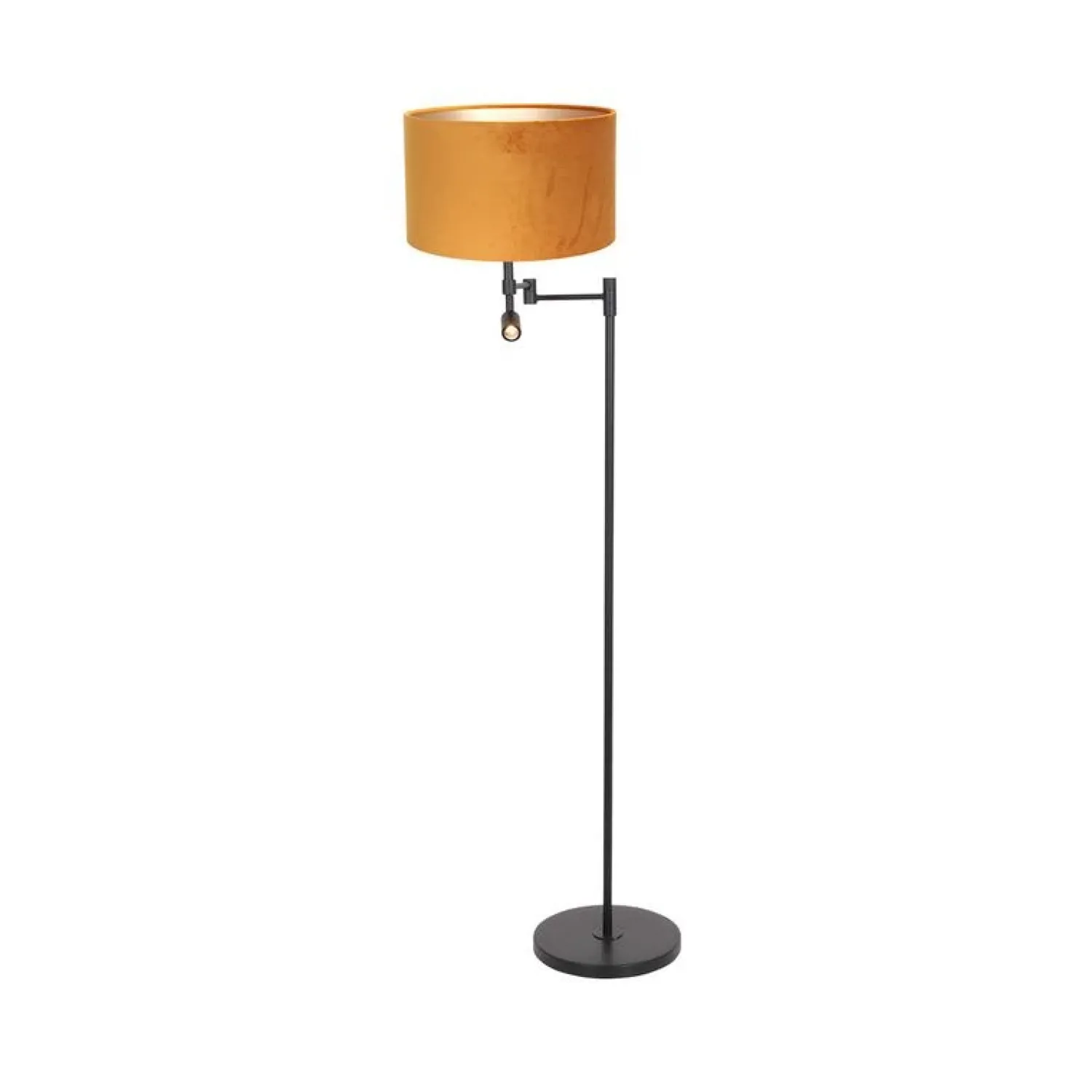 Steinmex Vloerlampen|Wilco 2-lichts Vloerlamp Zwart met Goud Velvet kap