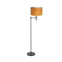 Steinmex Vloerlampen|Wilco 2-lichts Vloerlamp Zwart met Goud Velvet kap