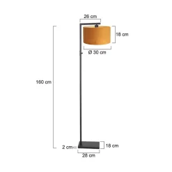 Steinmex Vloerlampen|Wilco 1-lichts Vloerlamp Zwart met Goud Velvet kap