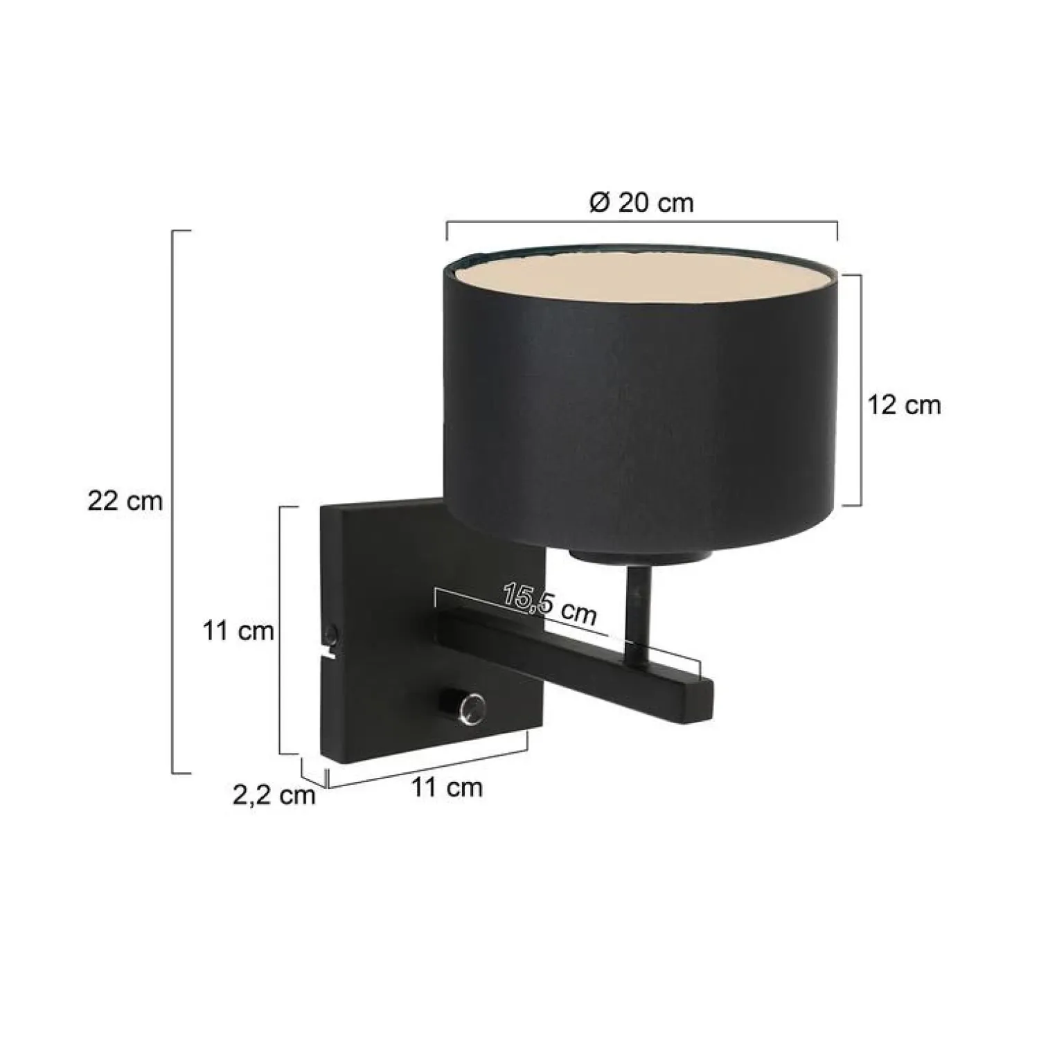 Steinmex Vloerlampen|Wilco 1-lichts Wandlamp Zwart met Zwart Linnen kap