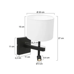 Steinmex Wandlampen|Wilco 2-lichts Wandlamp Zwart met Wit Chintz kap