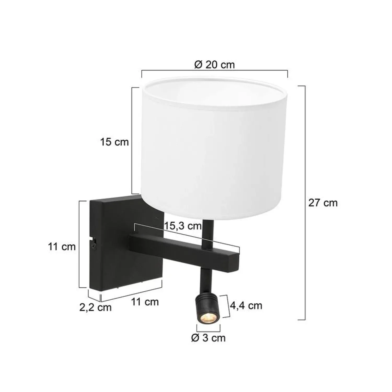 Steinmex Wandlampen|Wilco 2-lichts Wandlamp Zwart met Wit Chintz kap