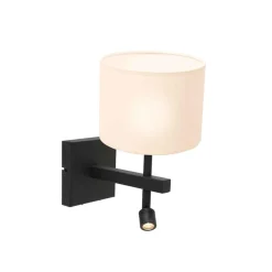 Steinmex Wandlampen|Wilco 2-lichts Wandlamp Zwart met Wit Chintz kap