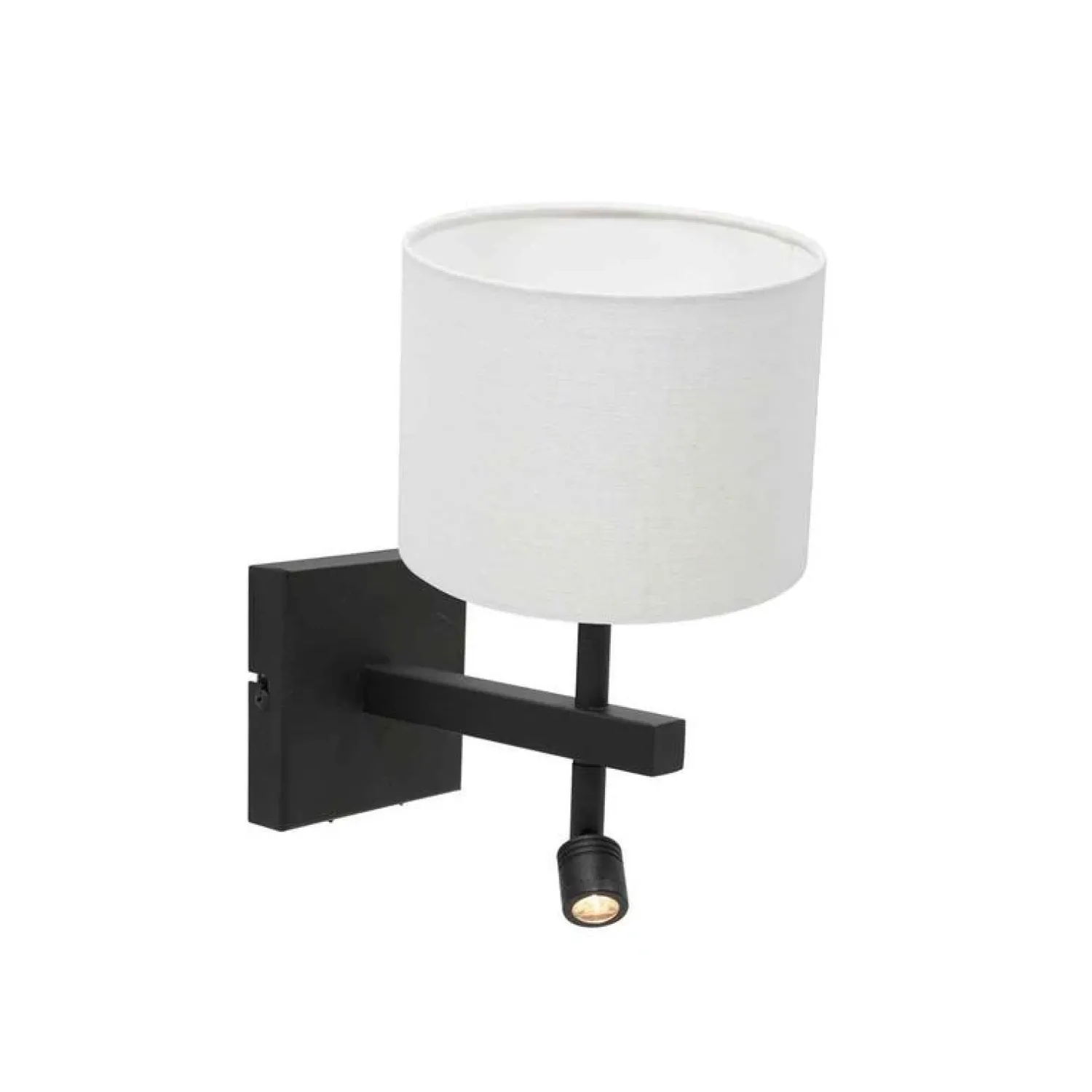 Steinmex Wandlampen|Wilco 2-lichts Wandlamp Zwart met Wit Linnen kap