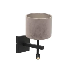 Steinmex Wandlampen|Wilco 2-lichts Wandlamp Zwart met Zilver Velvet kap