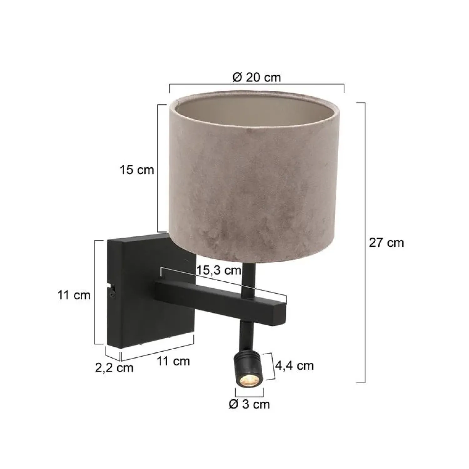 Steinmex Wandlampen|Wilco 2-lichts Wandlamp Zwart met Zilver Velvet kap